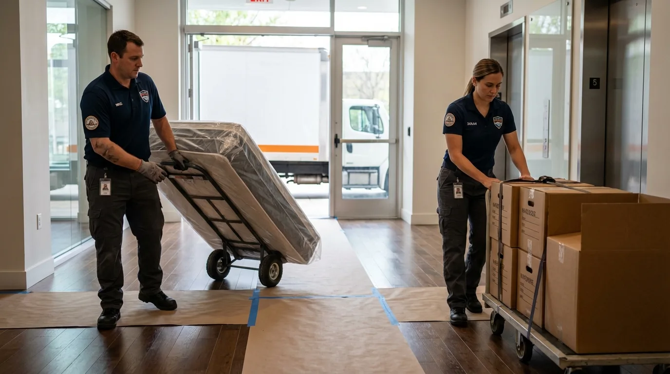 Professional apartment movers loading elevator in Elizabeth, NJ